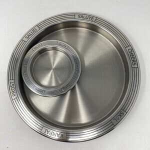 Bar tray and wine coaster “Cheers” in 6 languages silver chrome Home cocktail